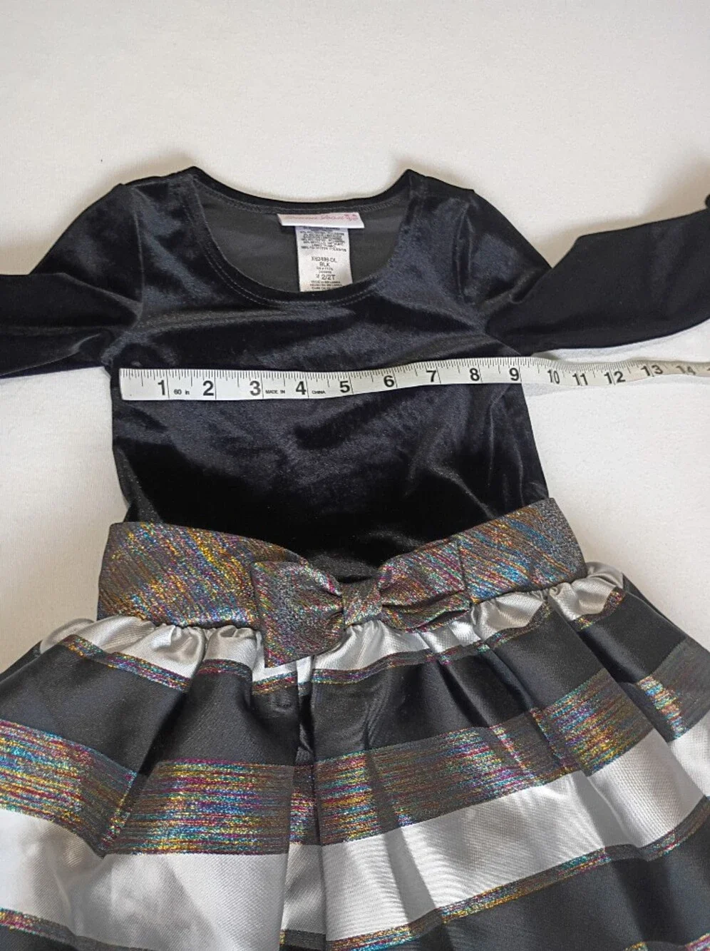 Bonnie Jean Sz 2T Party Dress Velvet Bodice Rainbow Bow Silver Black Ruffled
